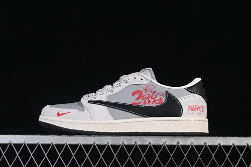 All categories Air Jordan Jordan series basketball shoes Air Jordan 1 Low high-end customized low-top sneakers Travis Scott x Fragment Design x Air Jordan 1 Low OG SP AJ1 Joe 1 Year of the Horse limited edition gray and red contrasting low-top cultural casual sneakers JP2026-117